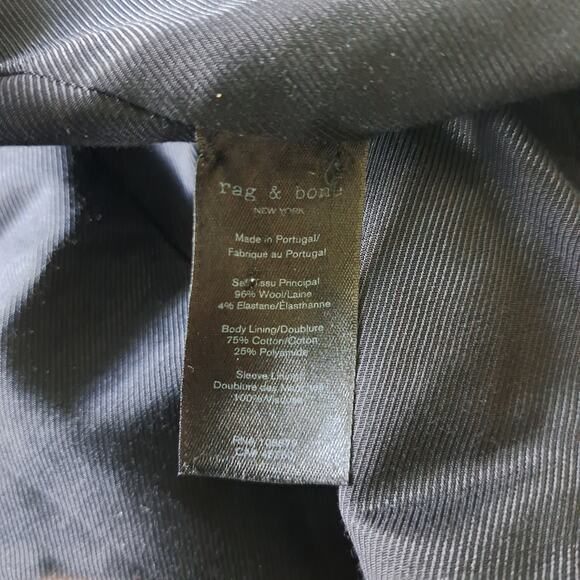 RAG & BONE Black Wool Tailored Blazer Size 12 Single Breasted One-Button Jacket - Picture 10 of 10